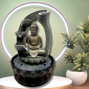 Fontaine Résine Bouddha Méditation & Arc Cascade